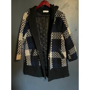 1990s Women Home Hooded Wool-Blend Coat – Size L